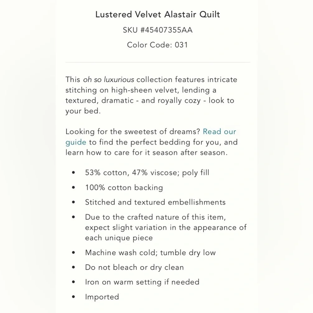 Anthropologie Lustered Velvet Alastair Quilt Size Queen NWT